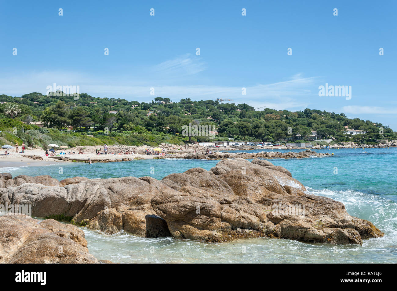 Coast at the beach of l´Escalet, Ramatuelle, Var, Provence-Alpes-Cote d`Azur, France, Europe Stock Photo